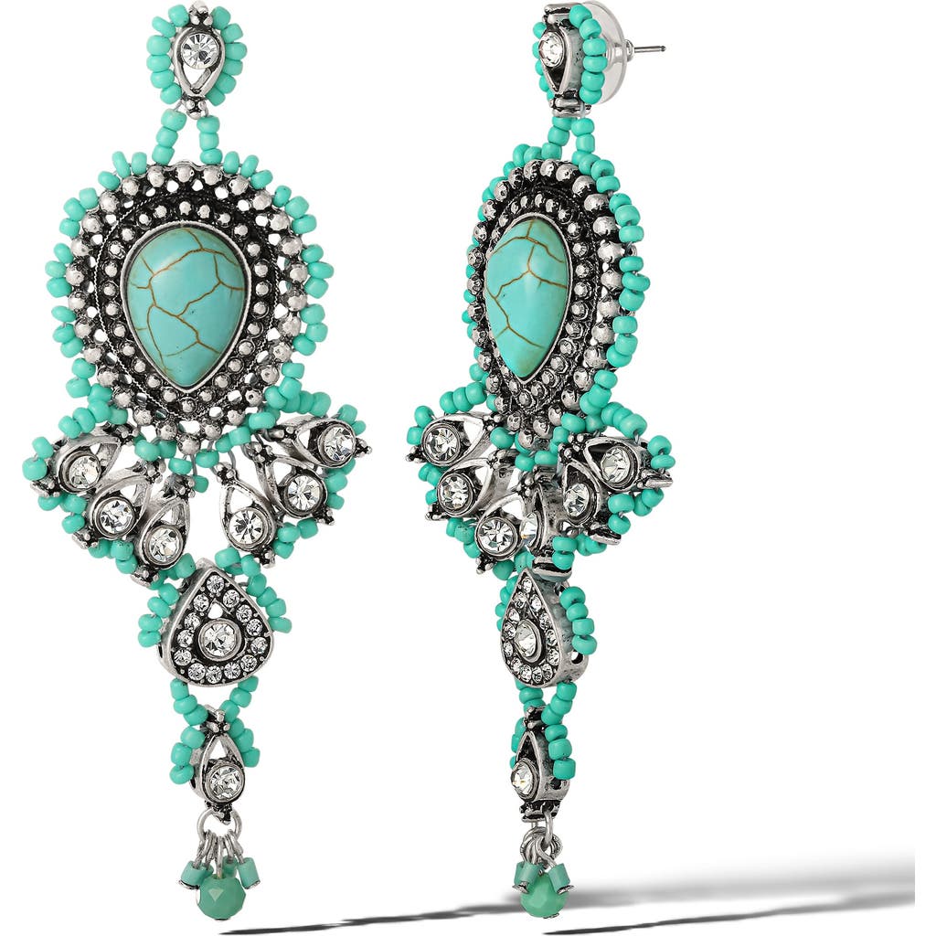 Jessica Simpson Turquiose Bead Statement Earrings In Blue