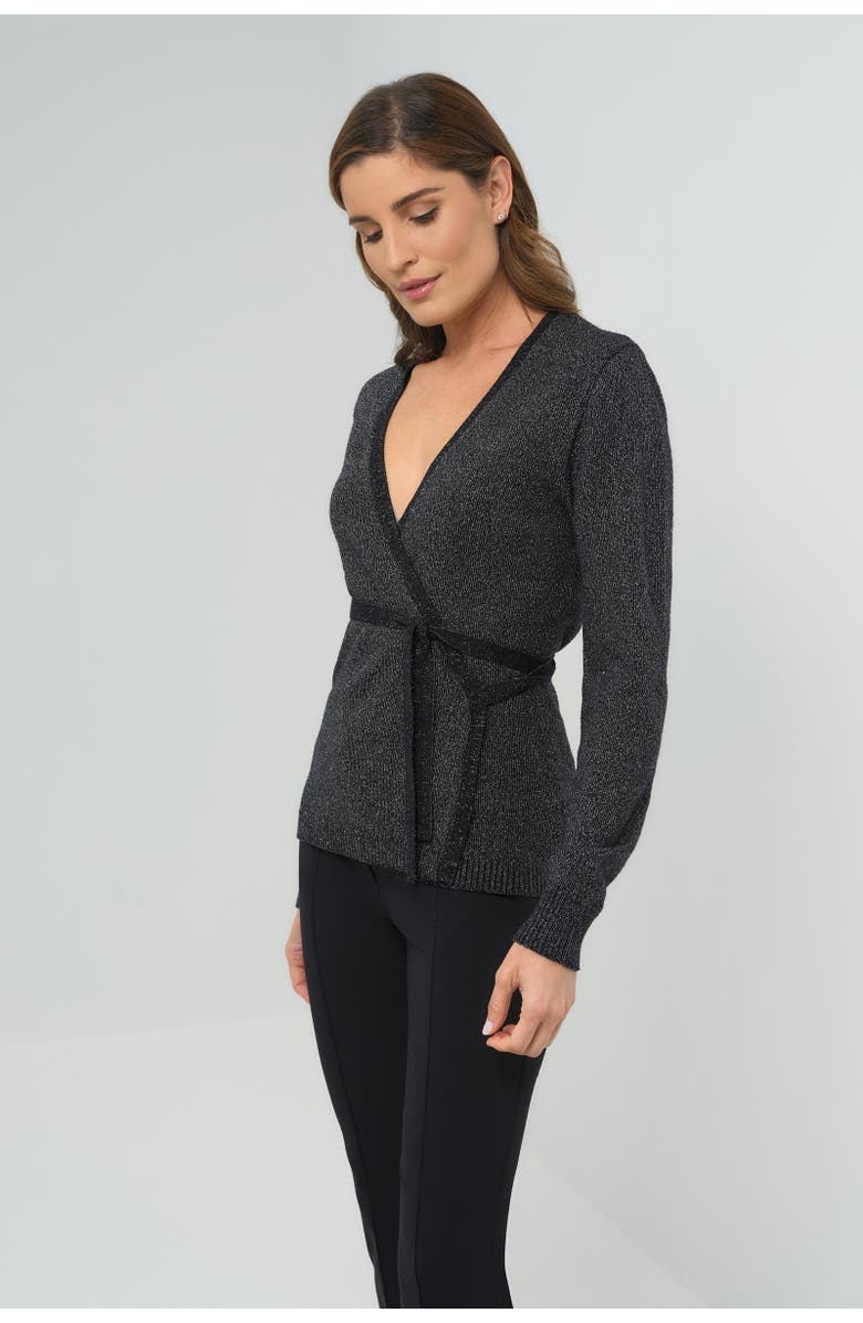Anatomie Christa Wrap Sweater with Tie Waist, Alternate, color, Black/Silver Sparkle