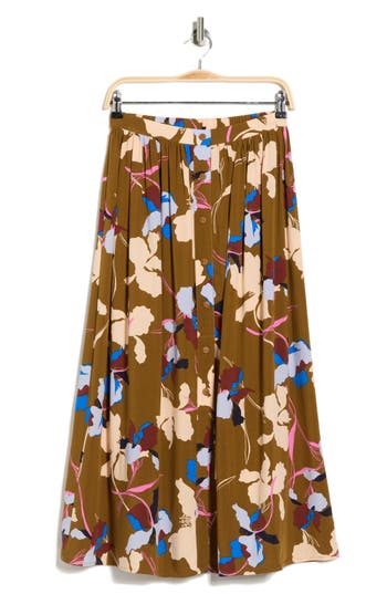 Dr2 By Daniel Rainn Button Front Skirt In Brown