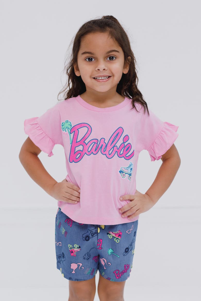 T-Shirt & Chambray Shorts Set, Alternate, color, Pink