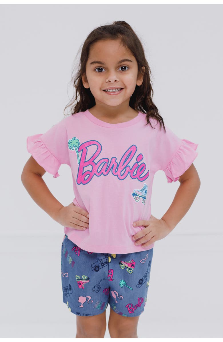 Barbie T-Shirt & Chambray Shorts Set, Alternate, color, Pink