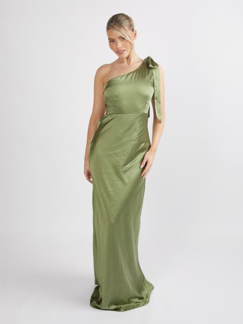 Bow One Shoulder Satin Bridesmaid Dress