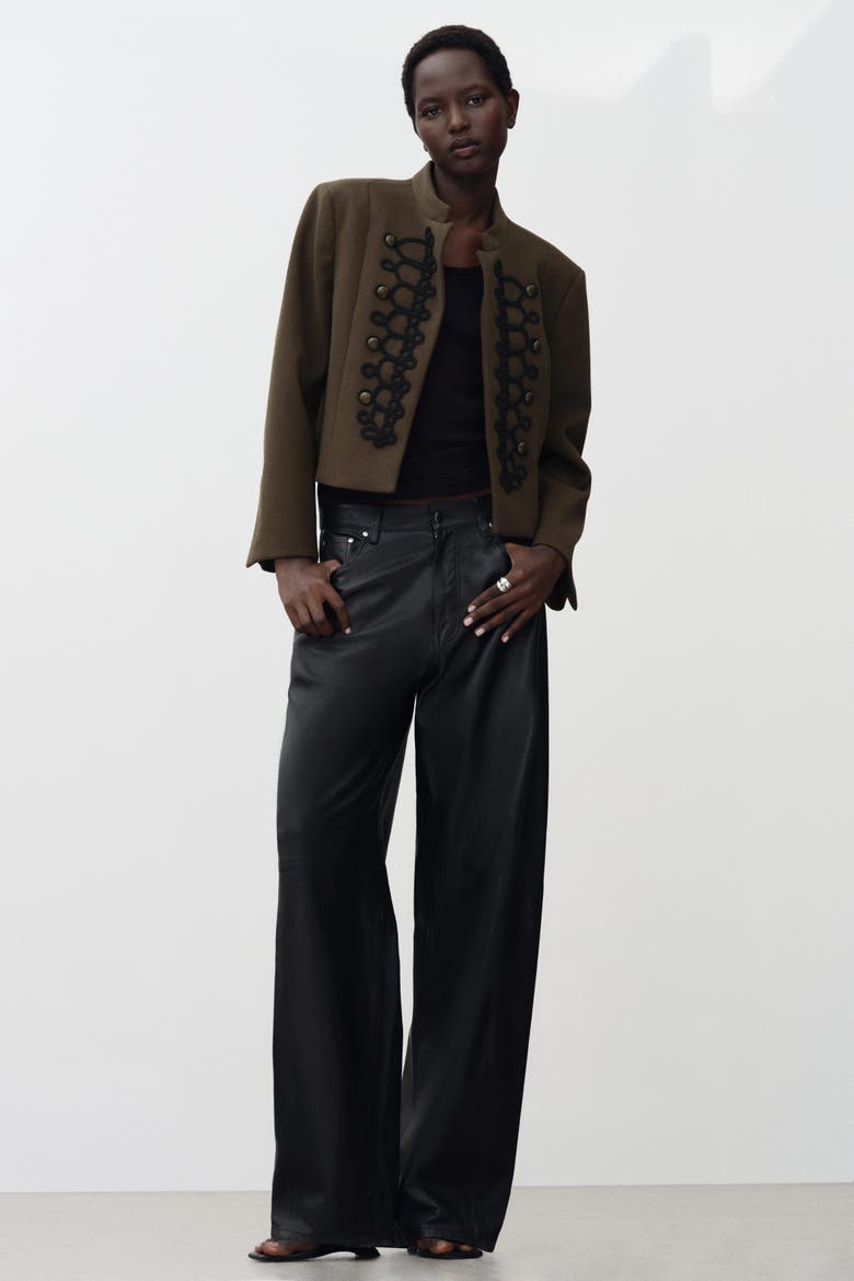 Felted Button-detail Jacket, Alternate, color, Dark khaki green