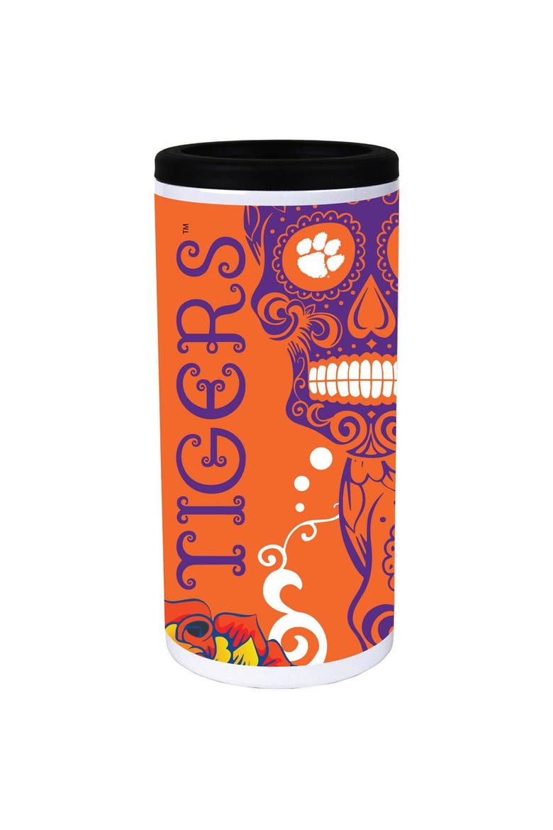 Clemson Tigers Dia Stainless Steel 12oz. Slim Can Cooler, Main, color, White
