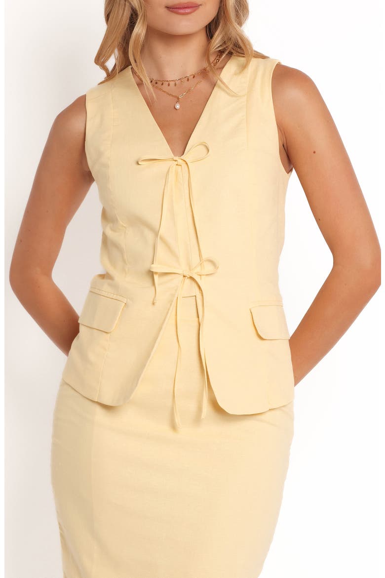 Meara Tie-Front Cotton & Linen Vest, Main, color, BUTTER YELLOW