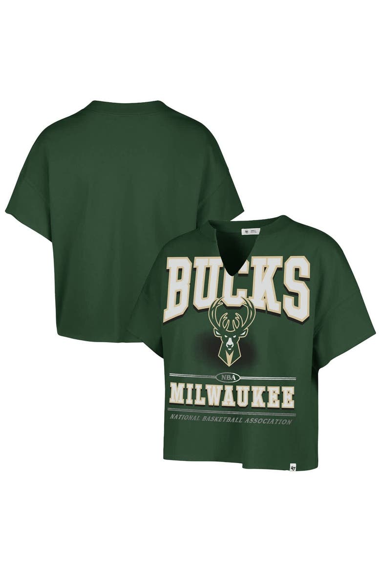 Women's '47 Hunter Green Milwaukee Bucks Elation Oversized Notch Neck T-Shirt, Main, color, Hunter Green
