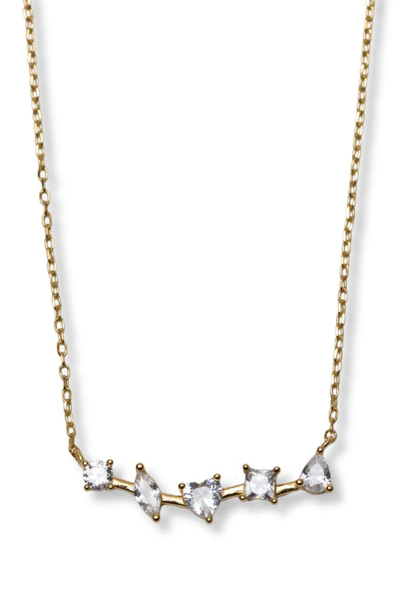 Mixed Cubic Zirconia Frontal Bar Pendant Necklace, Main, color, GOLD