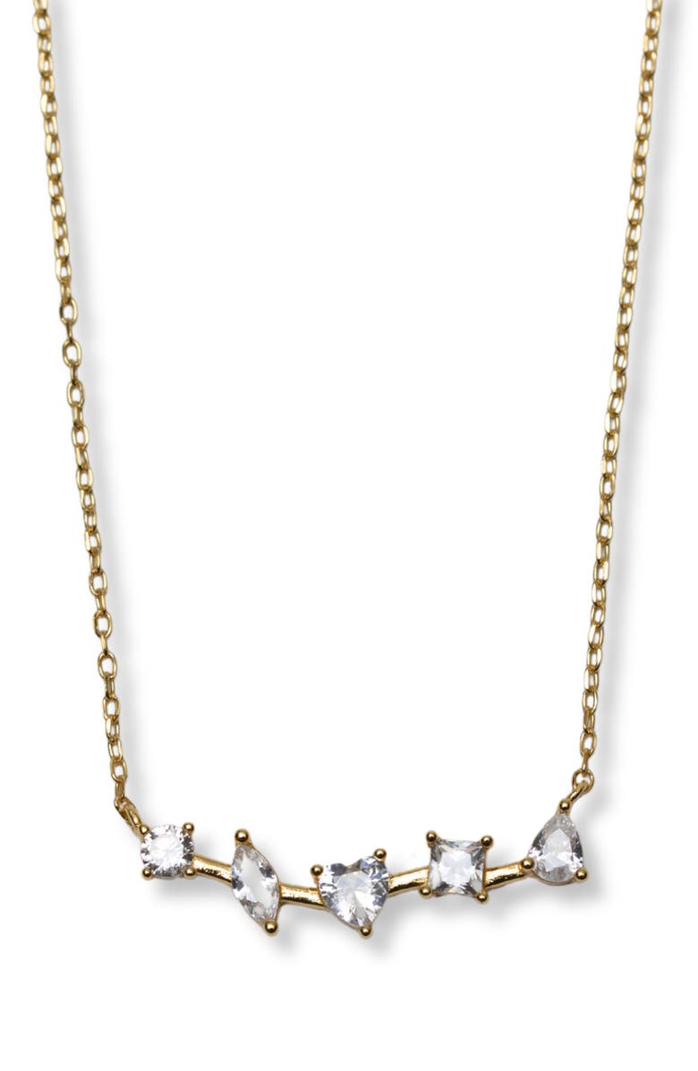 Argento Vivo Sterling Silver Mixed Cubic Zirconia Frontal Bar Pendant Necklace, Main, color, Gold