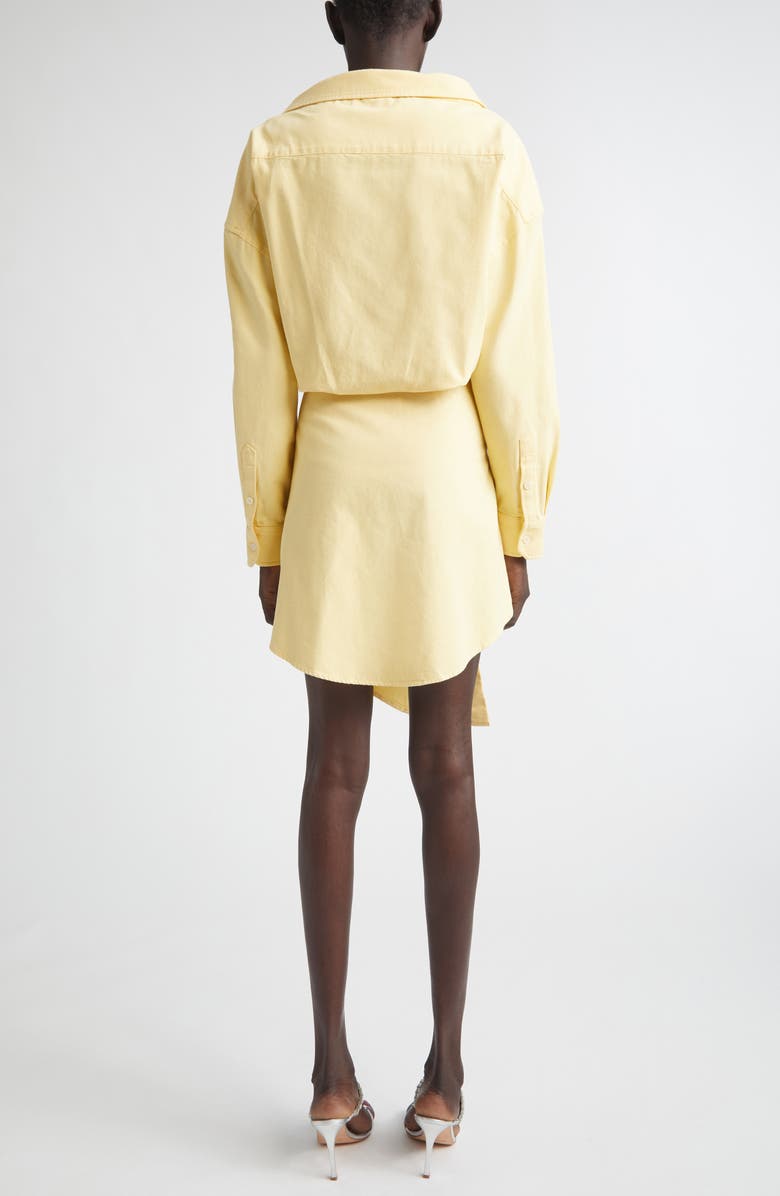 Area Satin Knot Long Sleeve Cotton Oxford Shirtdress, Alternate, color, Light Yellow