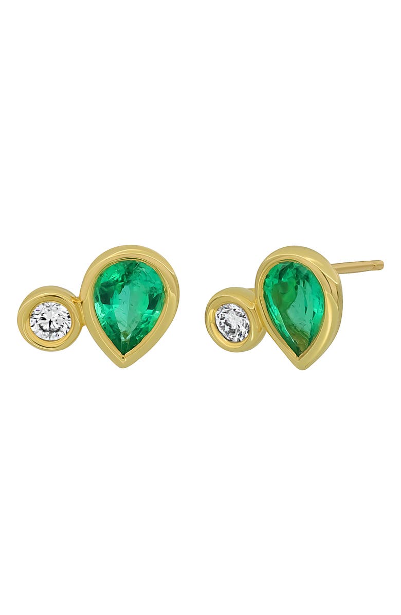 Bony Levy Emerald & Diamond Stud Earrings, Main, color, 18K Yellow Gold
