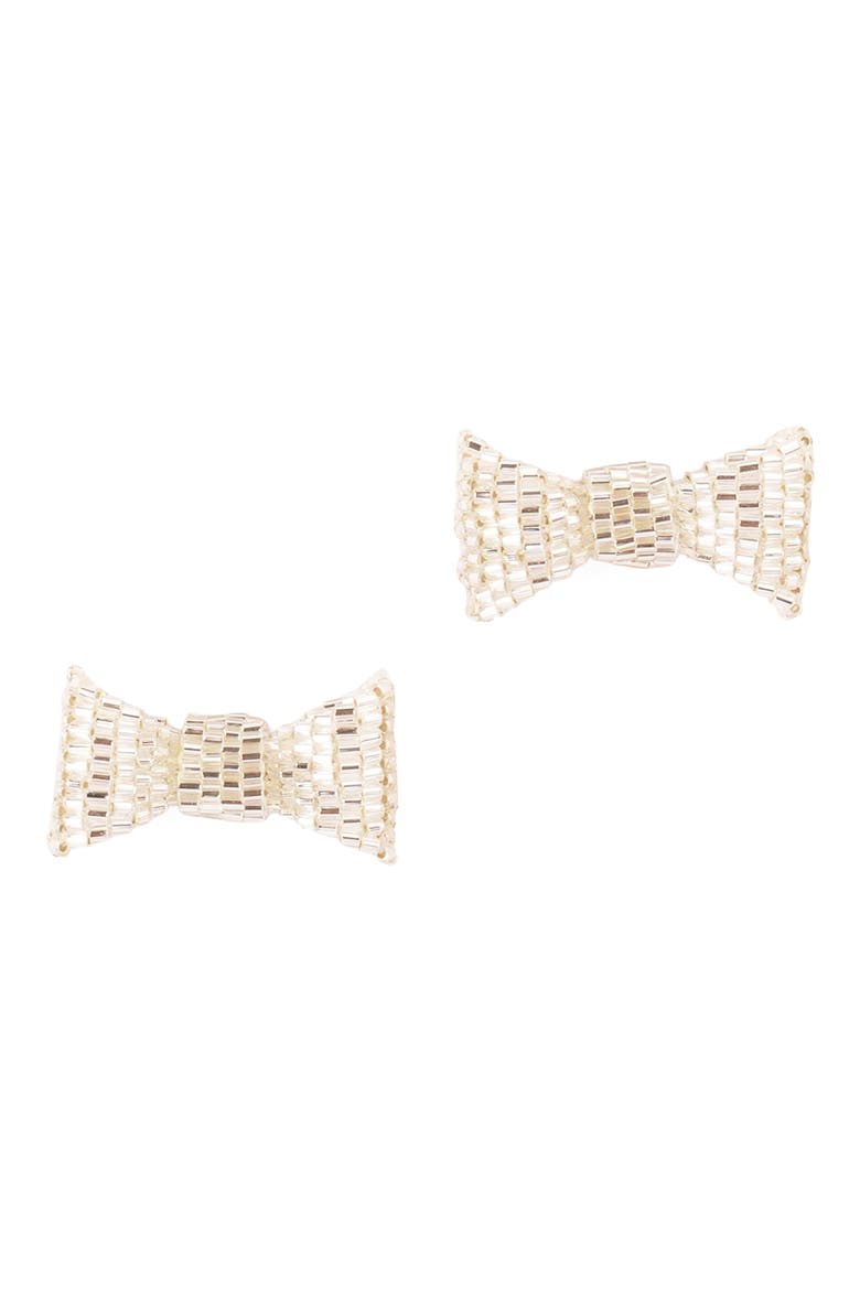 Beaded Bow Stud Earrings, Main, color, SILVER