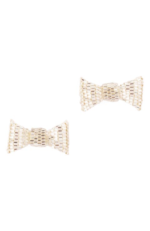 Beaded Bow Stud Earrings
