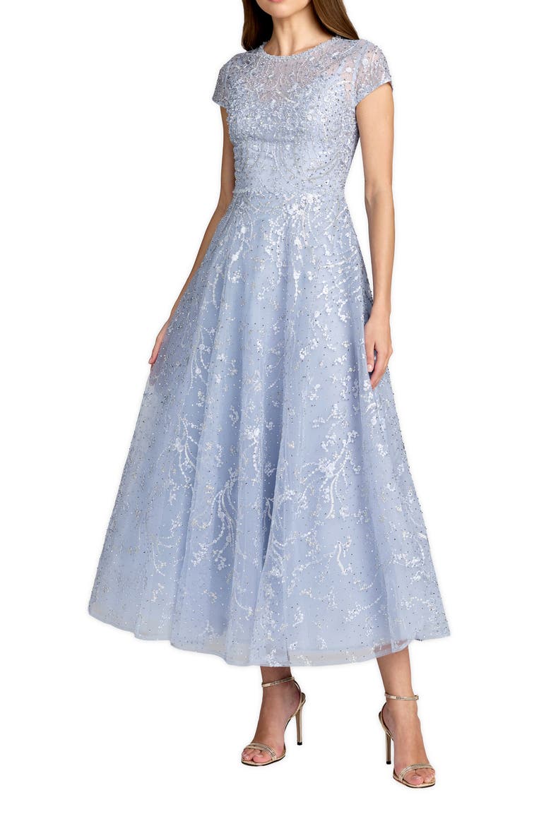 Embellished High Neck Cap Sleeve A Line Dress, Main, color, Powder Blue