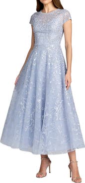 Mac Duggal Embellished High Neck Cap Sleeve A Line Dress