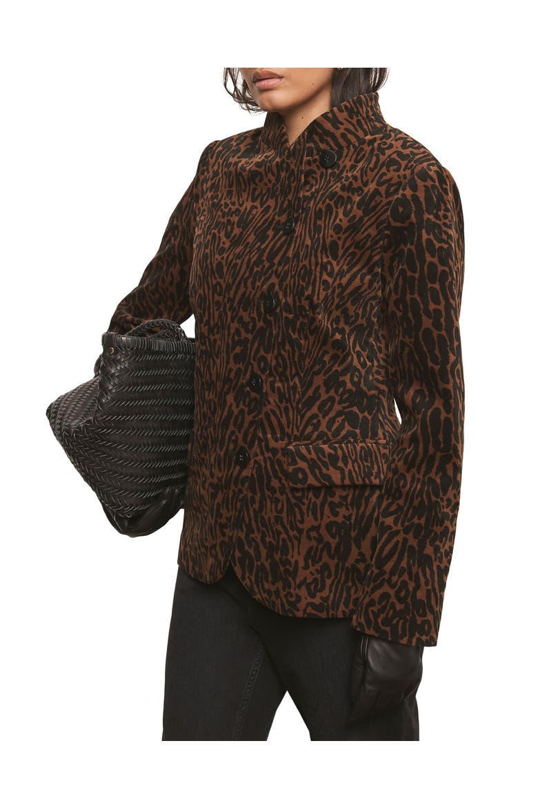 High Neck Printed Velvet Jacket, Alternate, color, Camel