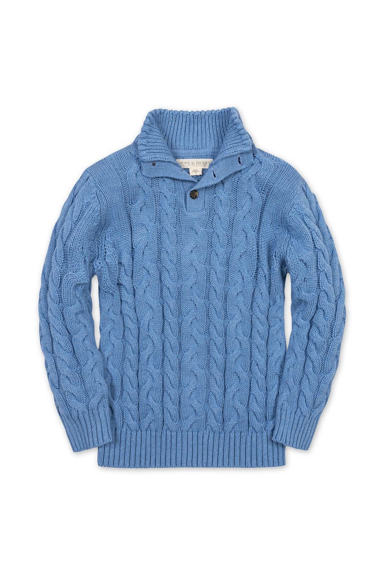 Kids' Organic Mock Neck Cable Sweater, Main, color, Medium Blue Heather Cable