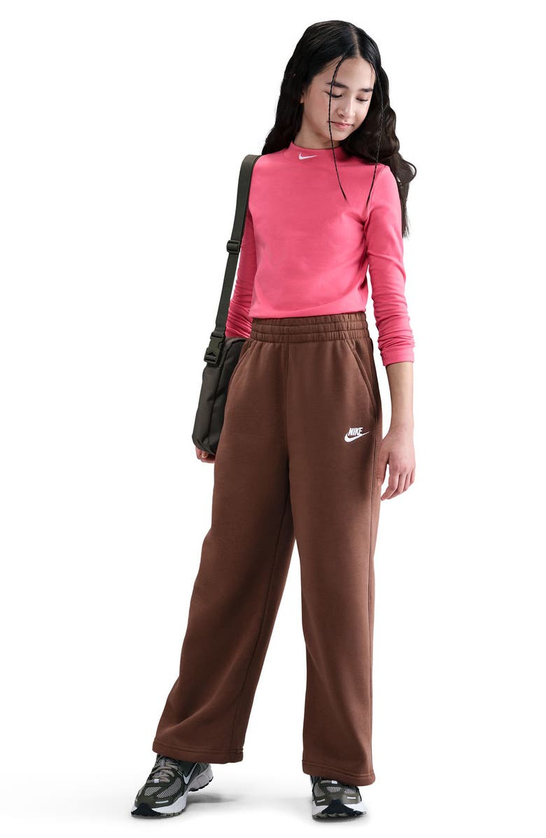 Nike Kids' Sportswear Club Fleece Wide Leg Sweatpants, Main, color, Fauna Brown/ Brown/ White