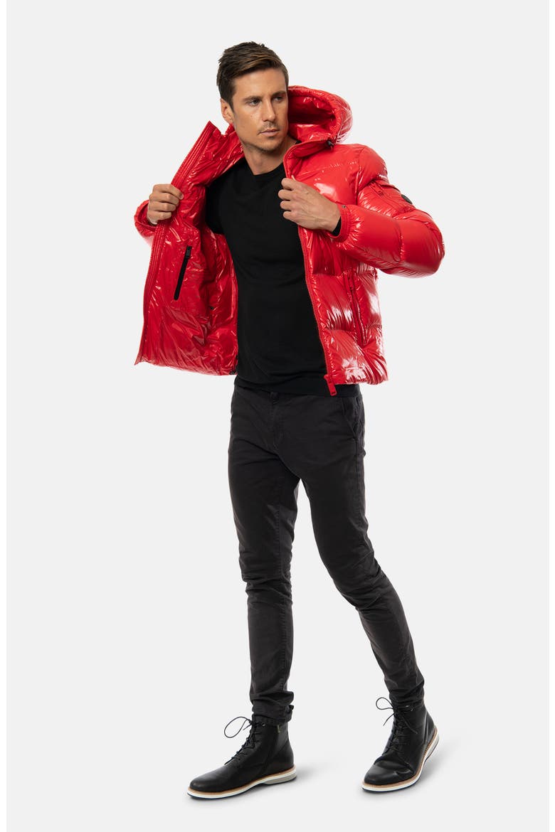 Reclaimed Down Hooded Jacket, Alternate, color, RACING RED