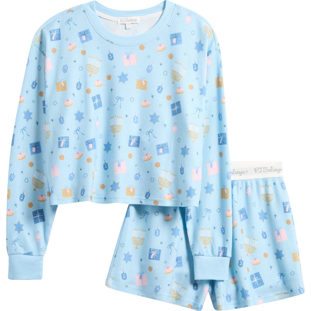 Pj Salvage Waffle Knit Short Pajamas In Blue