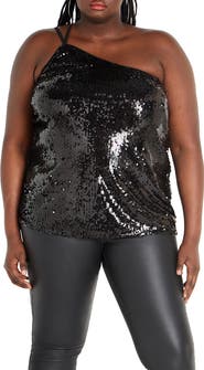 City Chic Lottie Sequin One-Shoulder Top