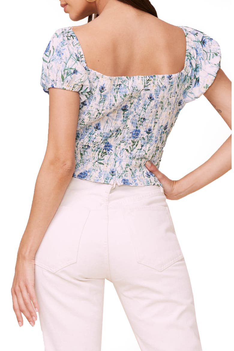 Floral Surplice Linen & Cotton Crop Top, Alternate, color, BLUE FLORAL