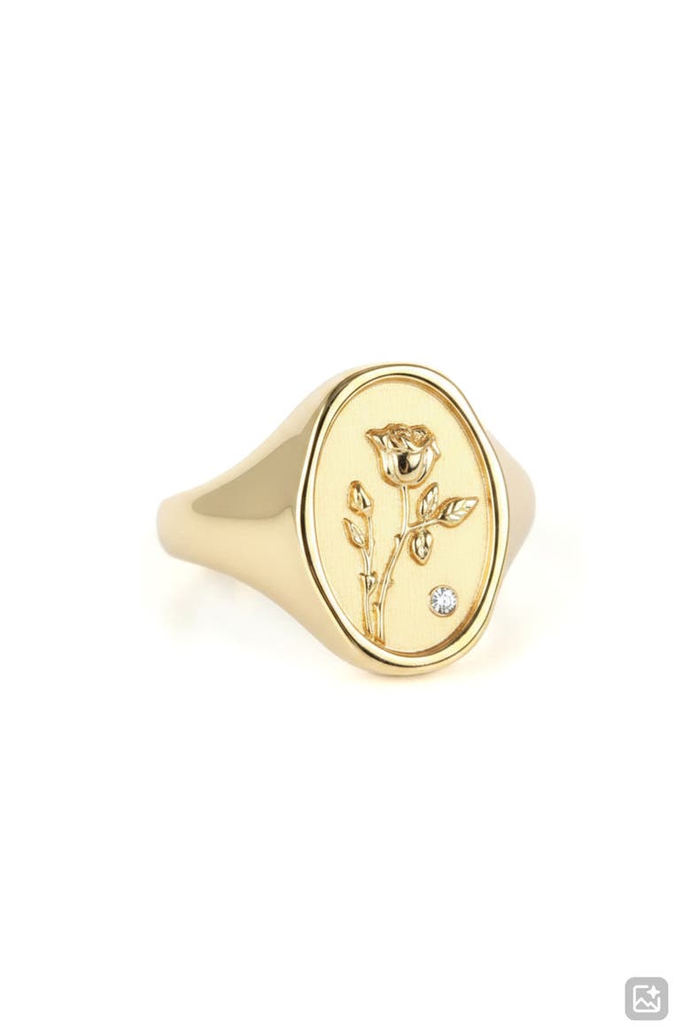 Birth Flower Signet Ring, Main, color, CLEAR/ GOLD