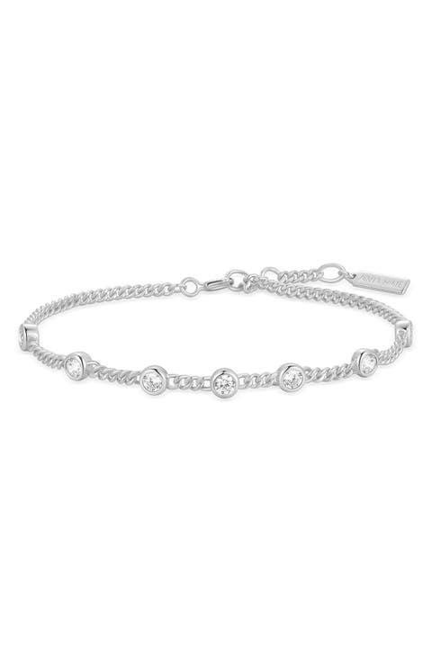 Bezel Cubic Zirconia Station Chain Bracelet