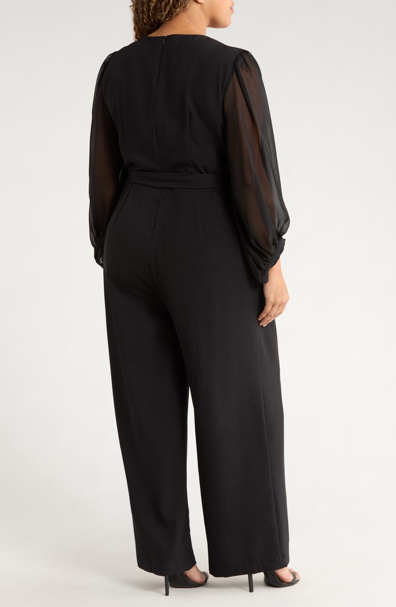 Julia Jordan Wrap Front Sheer Long Sleeve Jumpsuit, Alternate, color, Black