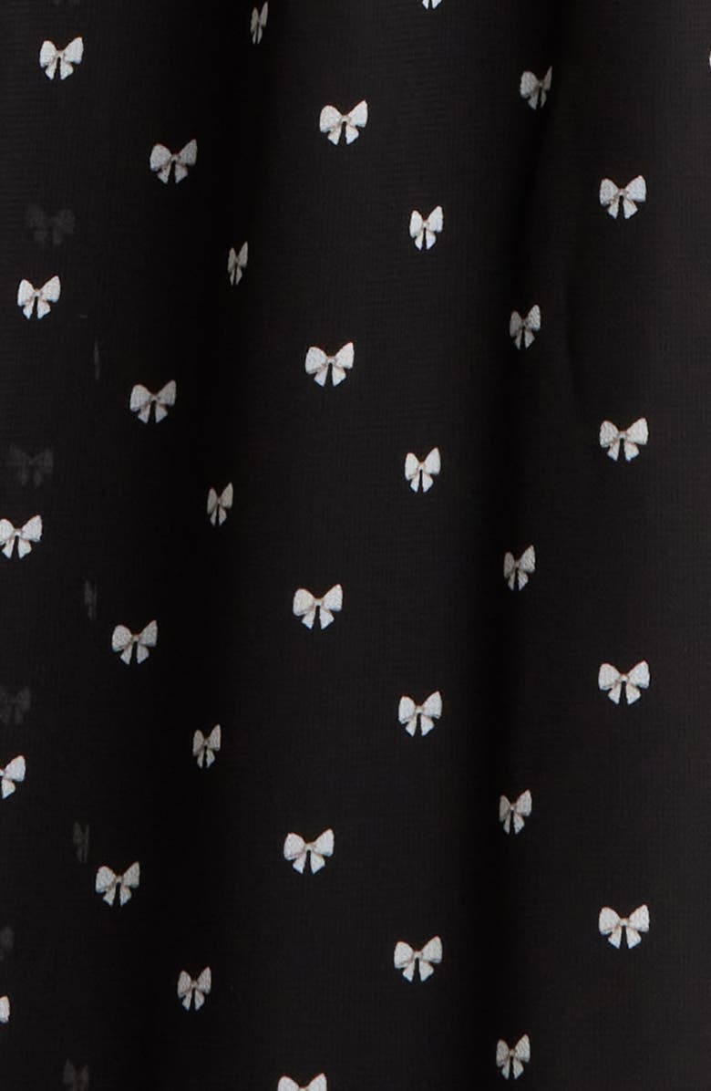 SUGARLIPS Irene Rosaly Bow Print Long Sleeve Smock Waist Dress, Alternate, color, Black-White