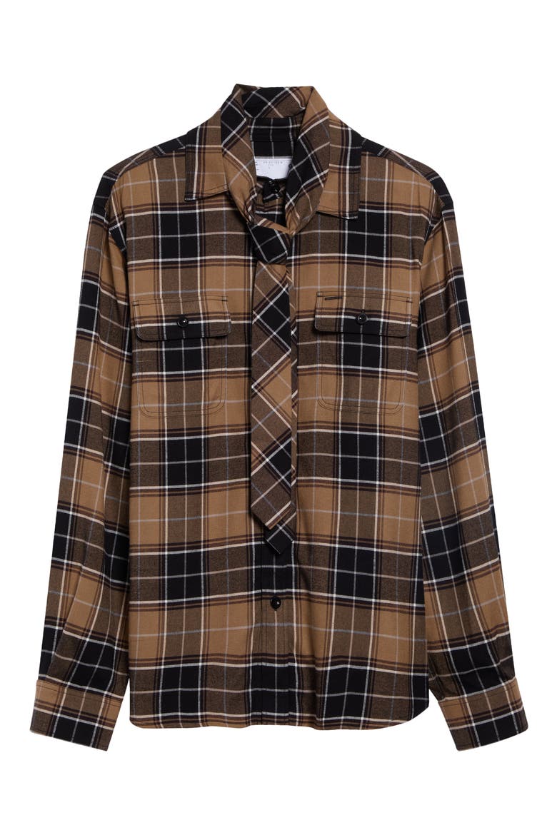 Plaid Flannel Necktie Button-Up Shirt, Main, color, BLACK/ BEIGE