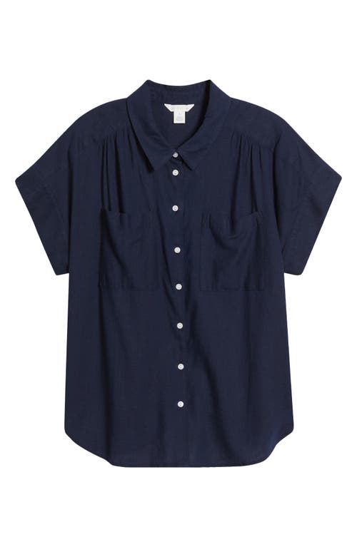 CASLONR CASLON(R) LINEN BLEND SHORT SLEEVE BUTTON-UP SHIRT