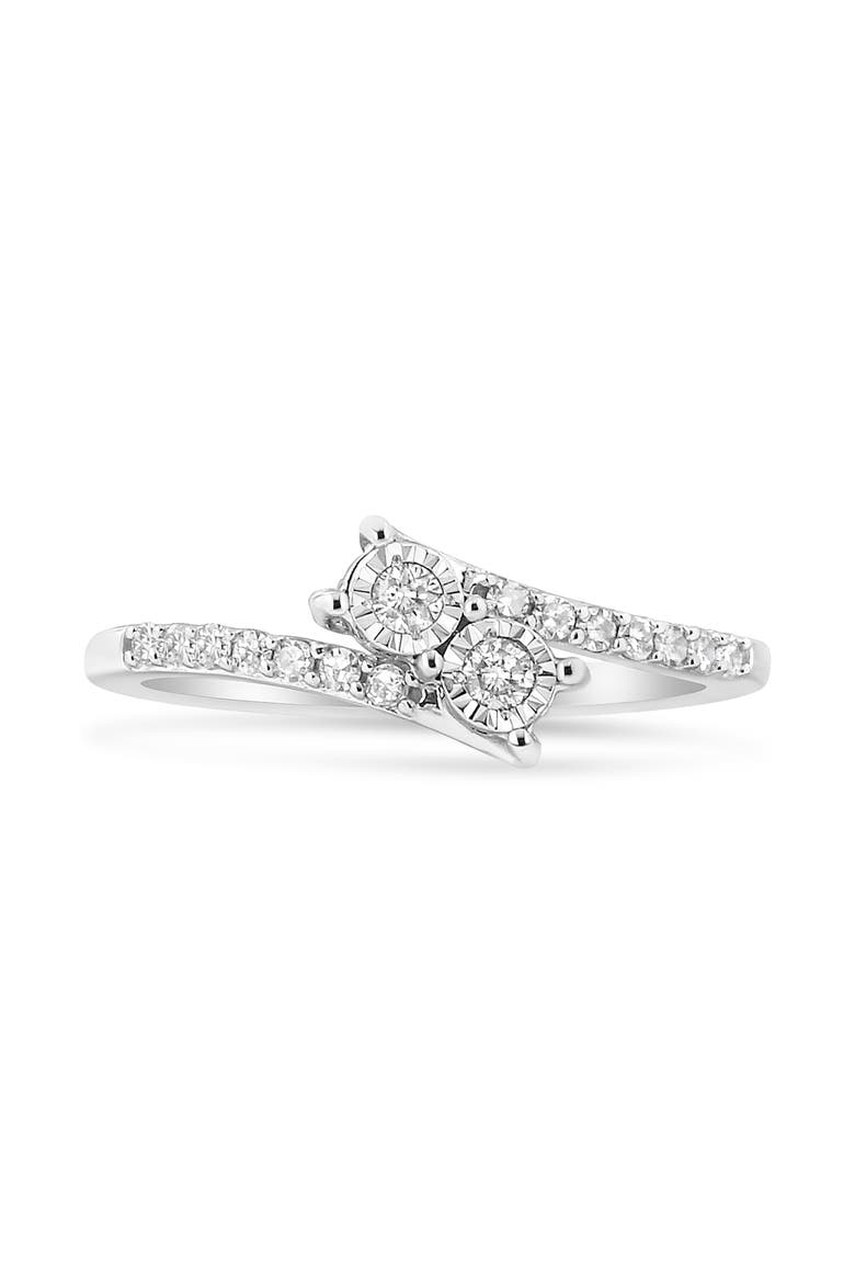 10K White Gold 1/4 Cttw Miracle Set Diamond Two-Stone Ring, Alternate, color, White