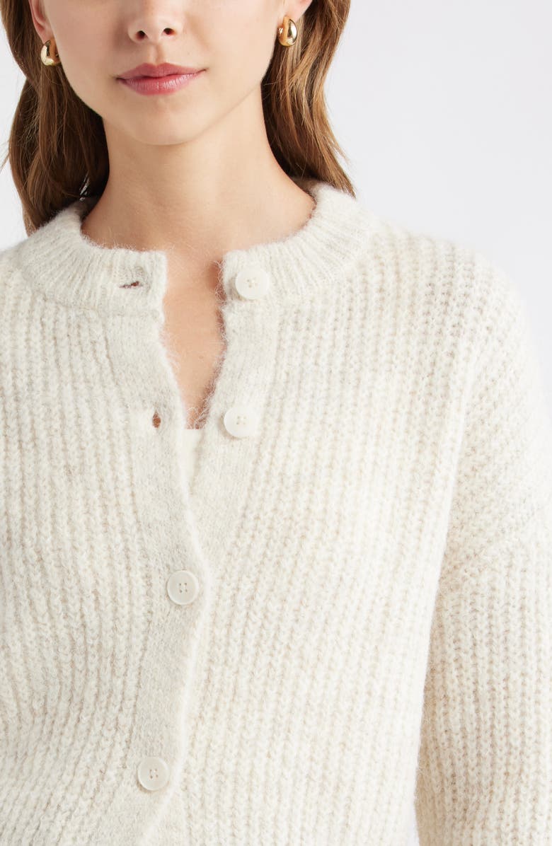 Open Edit Fuzzy Crewneck Cardigan, Alternate, color, Oatmeal Heather