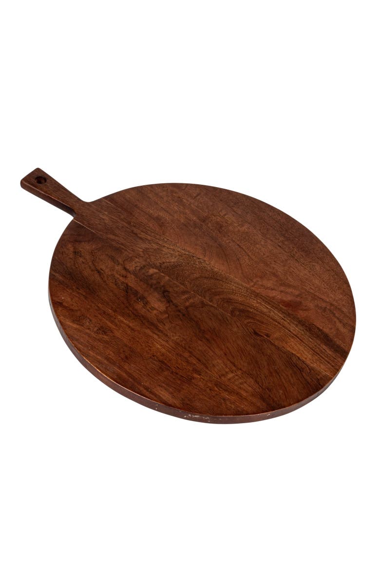 Storied Home Round Mango Wood Cheese/Cutting Board with Handle, Walnut Finish, Main, color, Natural