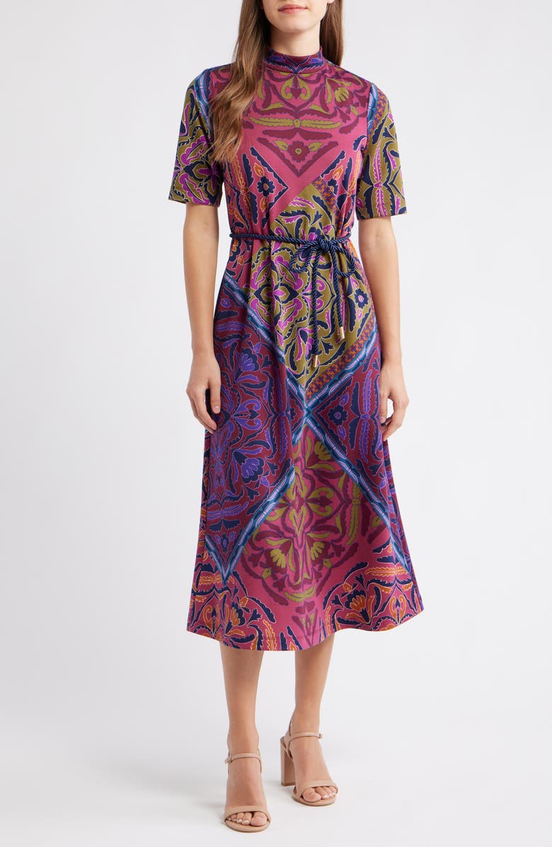 Anne Klein Print Mock Neck Midi Dress, Main, color, 