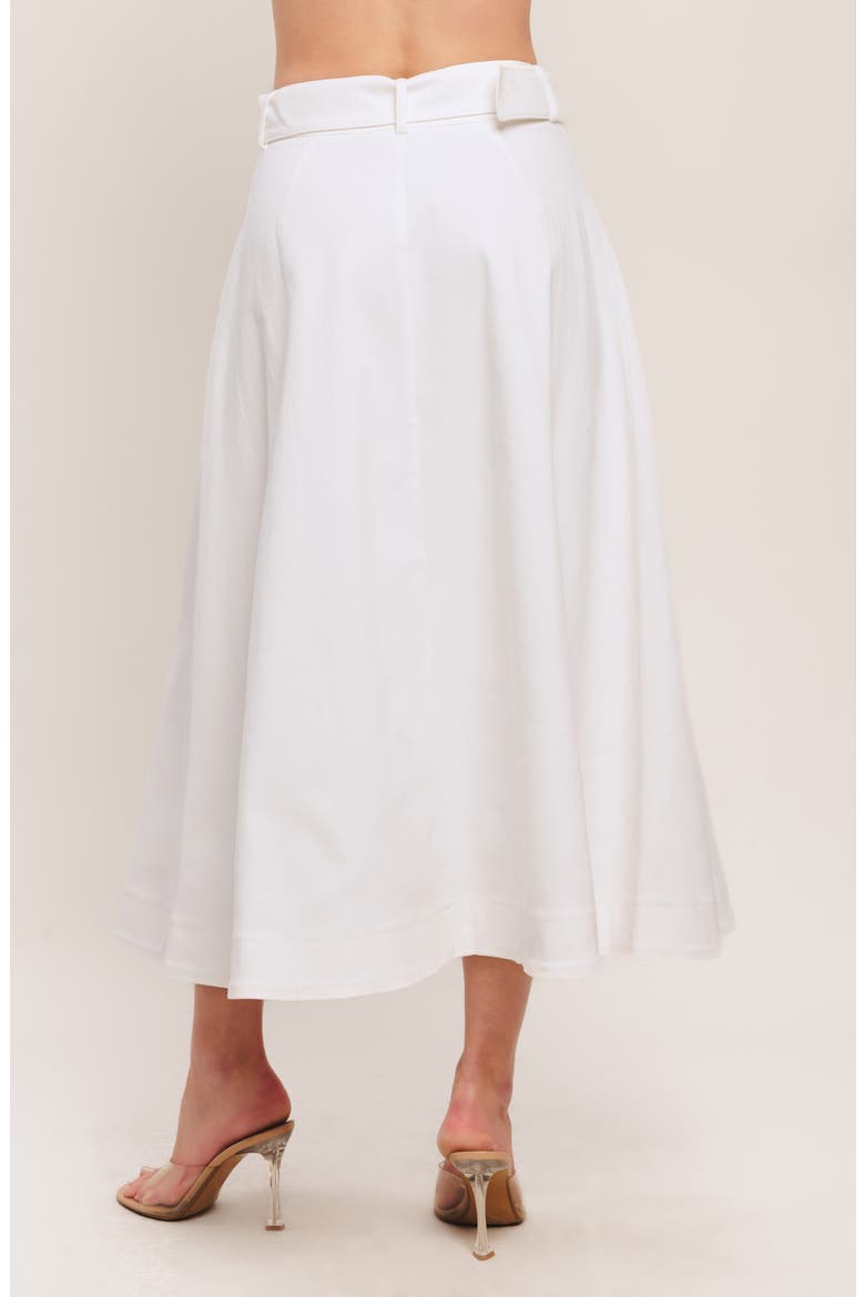 Belted Button Front Denim Midi Skirt, Alternate, color, WHITE DENIM