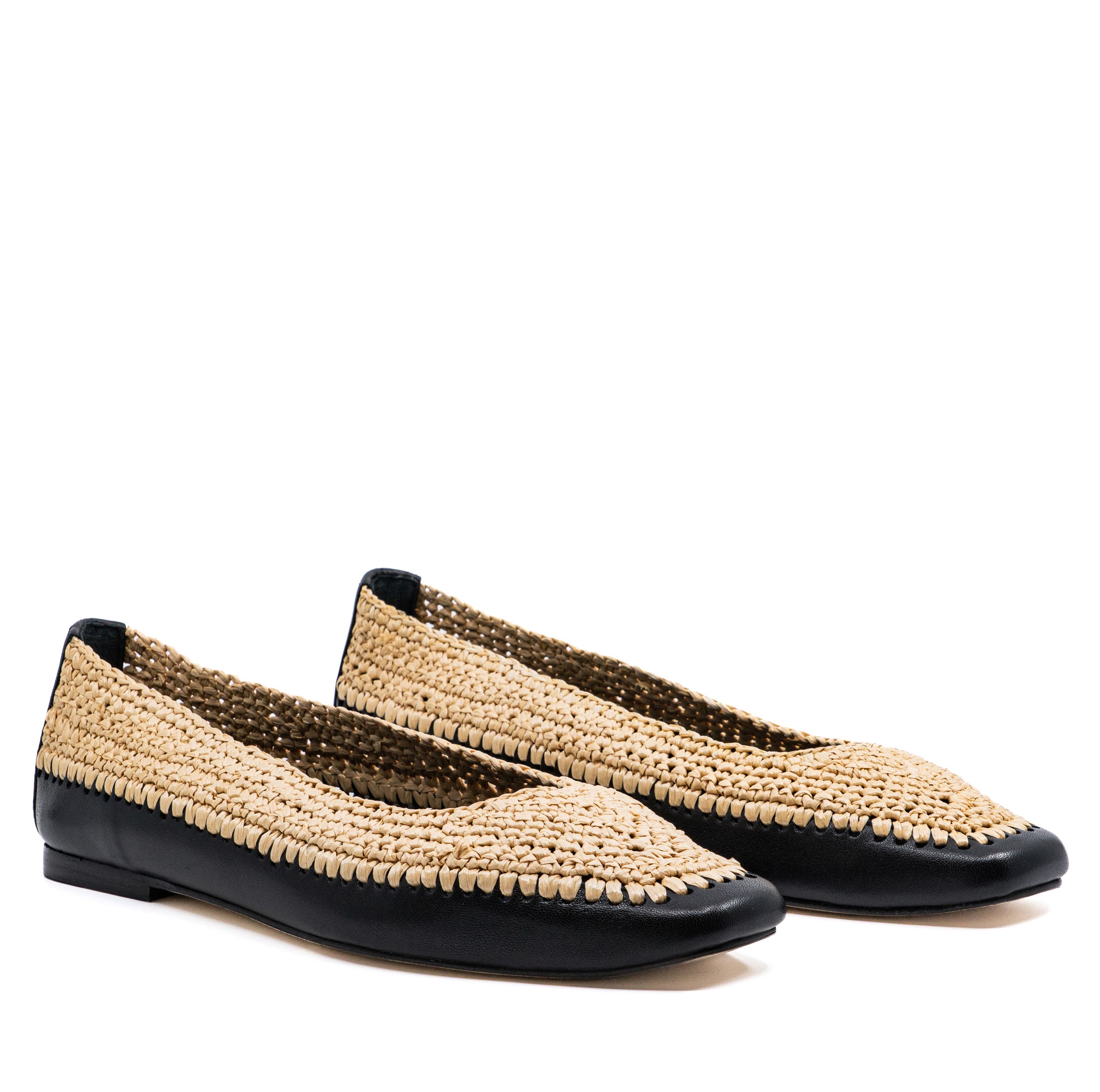 Andrea Gomez Dakota Raffia Leather Flat, Alternate, color, Black