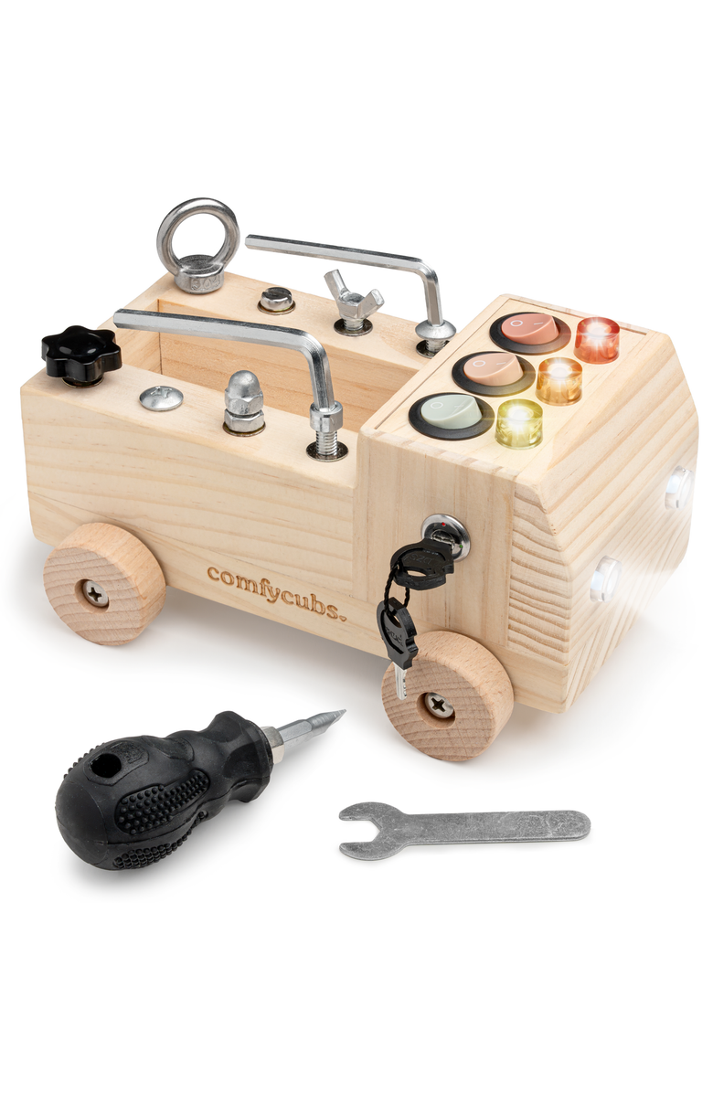 Comfy Cubs Busy Board Truck Toy Set for Kids 3+, Main, color, Natural Wood