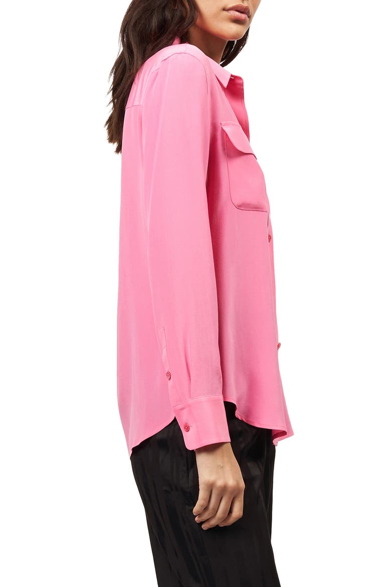 Signature Slim Fit Silk Button-Up Shirt, Alternate, color, AZALEA PNK