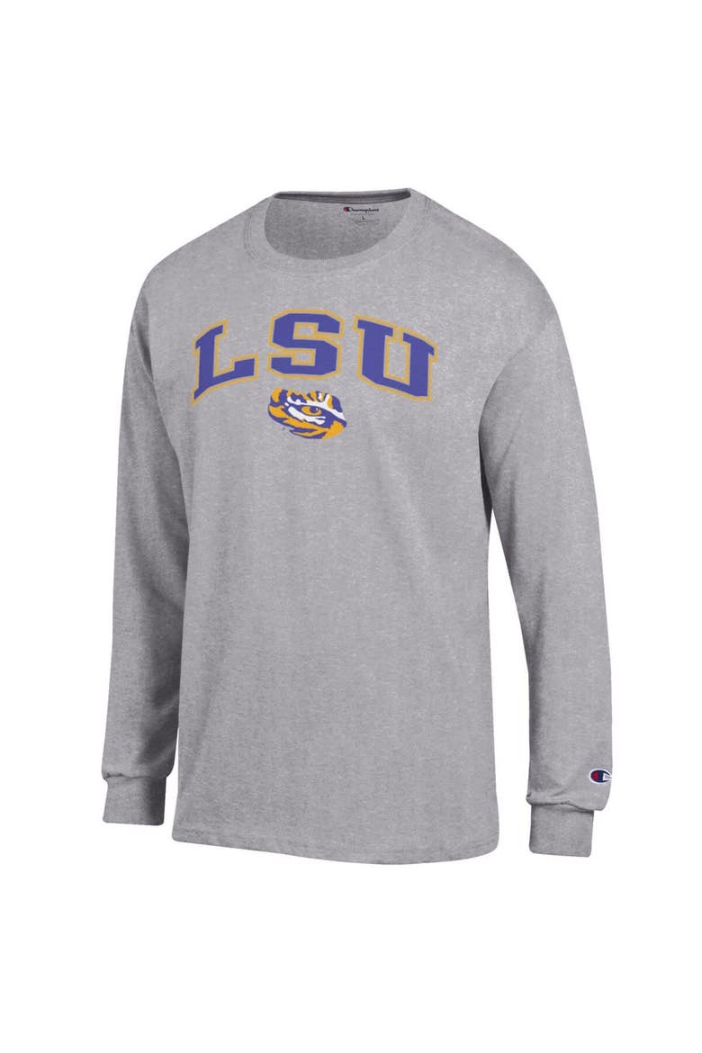 Men's Champion  Heather Gray LSU Tigers Arch Over Logo Long Sleeve T-Shirt, Alternate, color, Heather Gray