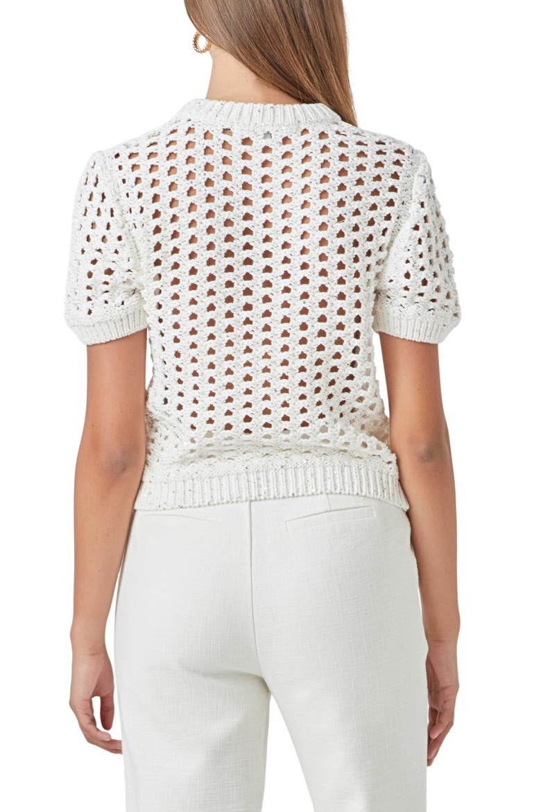Sequin Open Stitch Sweater, Alternate, color, WHITE