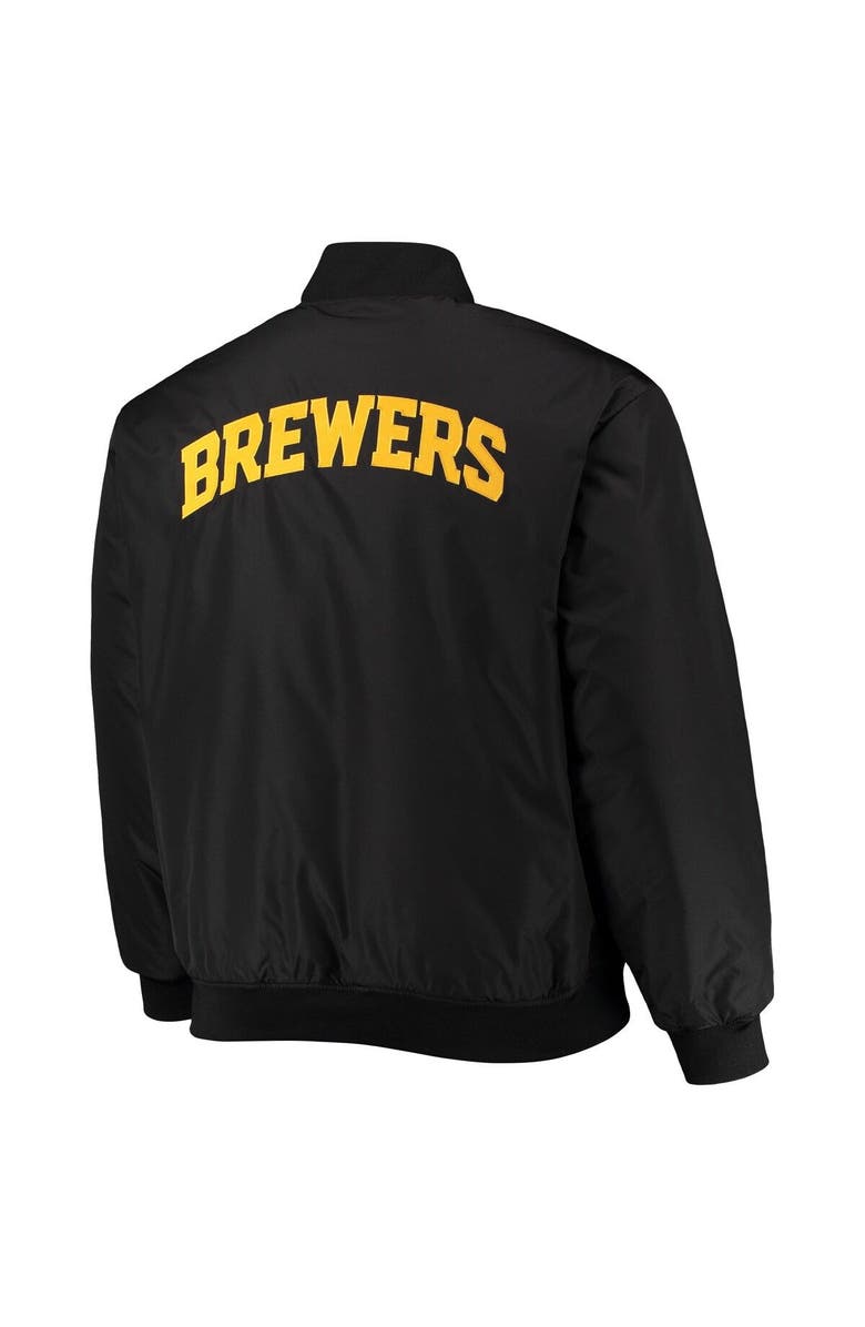 PROFILE Men's White/Black Milwaukee Brewers Reversible Satin Full-Zip Jacket, Alternate, color,