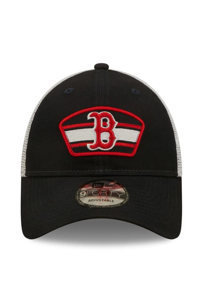 Men's New Era Navy/White Boston Red Sox Logo Patch 9FORTY Trucker Snapback Hat, Alternate, color, Navy