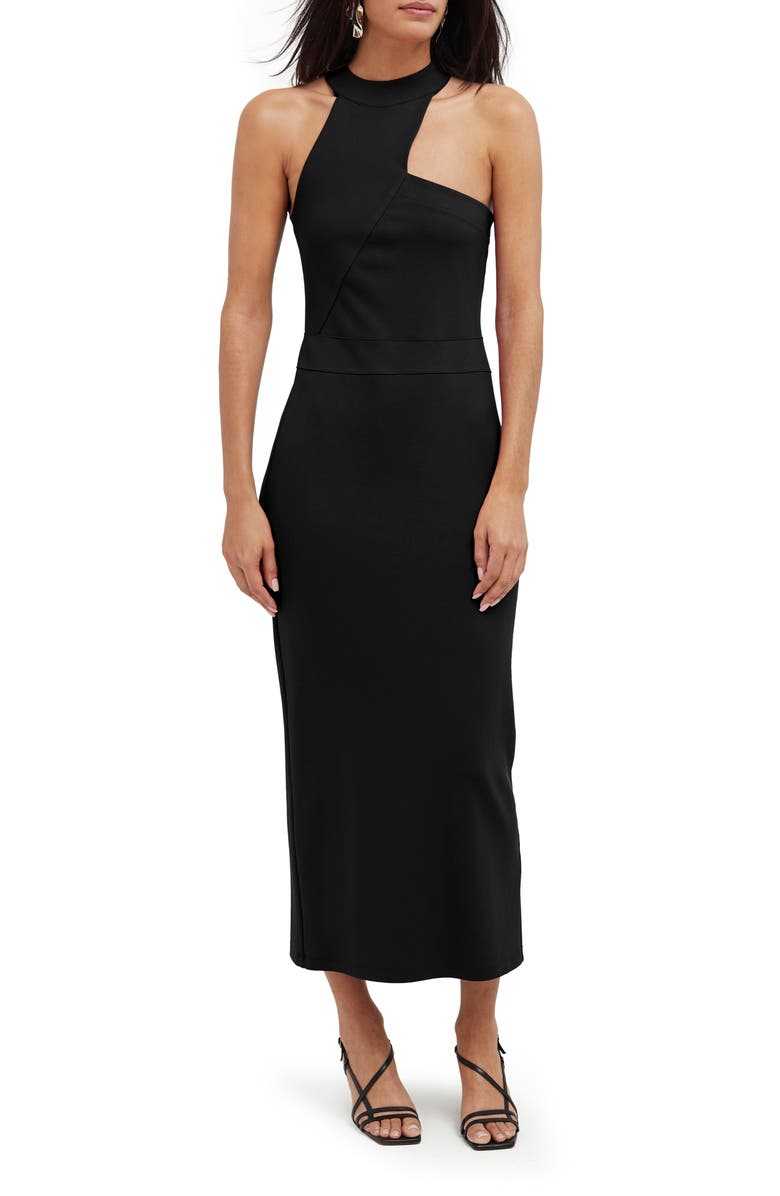 Marcella Sonata Ponte Knit Midi Cocktail Dress, Main, color, Black