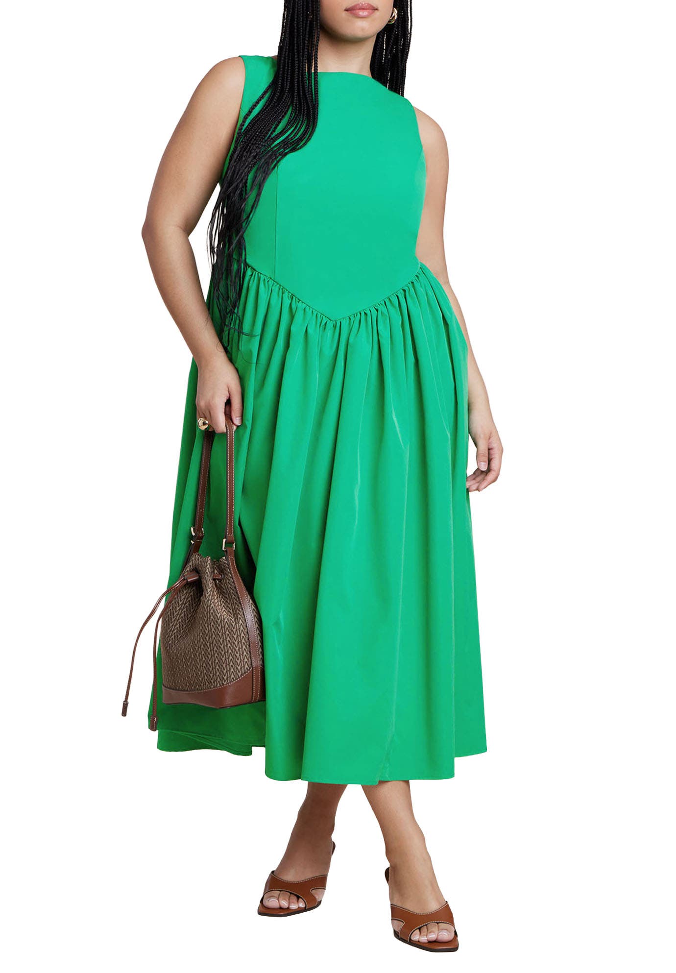 Boat Neck Flare Midi Dress - image 3