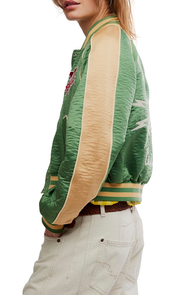 Free People Star Power Souvenir Jacket, Alternate, color, Vintage Green Combo