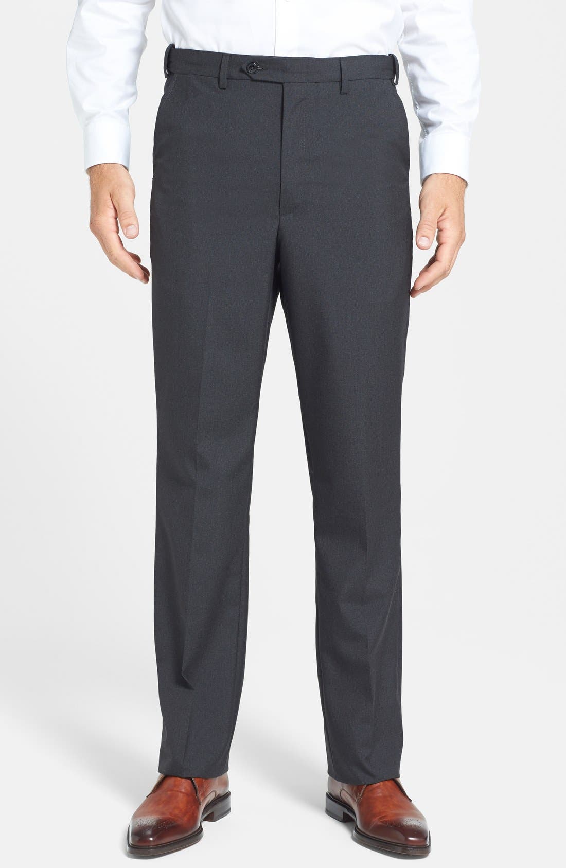 Self Sizer Waist Plain Weave Flat Front Washable Trousers - image 3