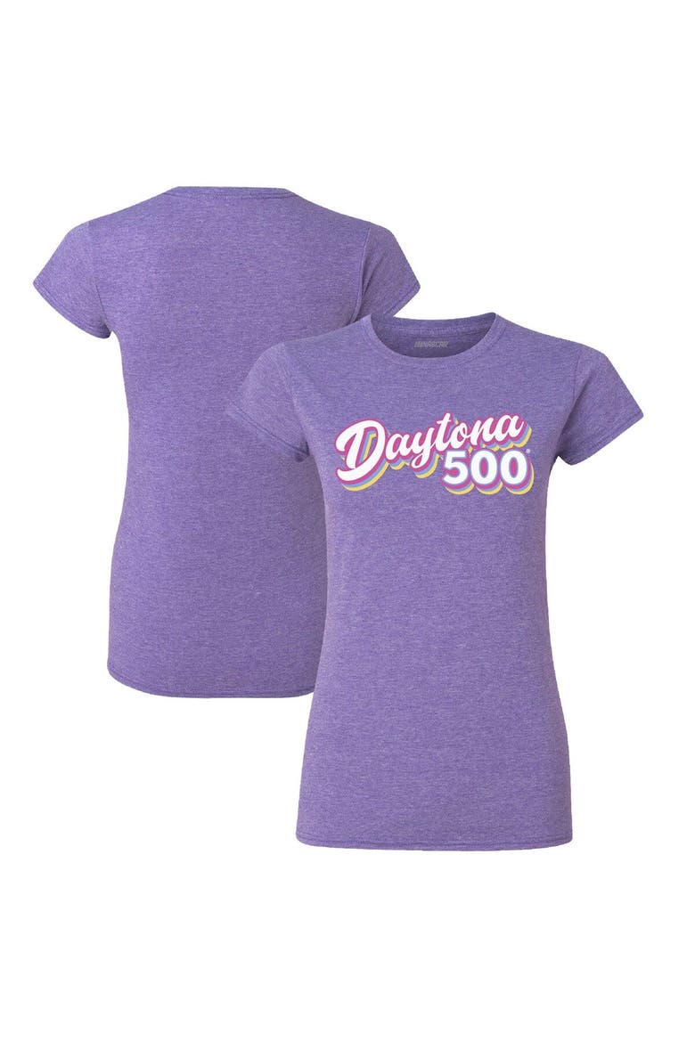 Women's Checkered Flag Heathered Purple Daytona 500 Retro T-Shirt, Main, color, Heather Purple