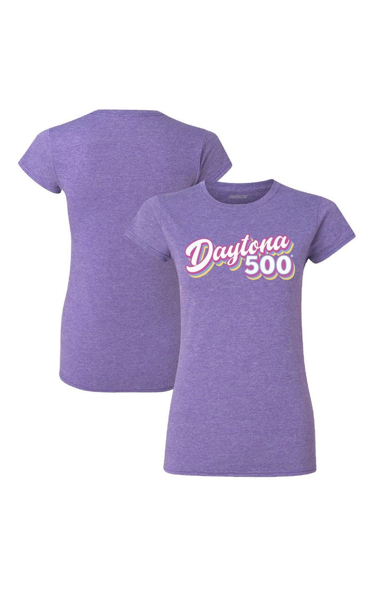 CHECKERED FLAG Women's Checkered Flag Heathered Purple Daytona 500 Retro T-Shirt, Main, color, Heather Purple