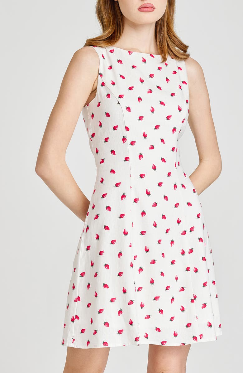 WAYF x Styled by COCO! Jayce Strawberry Print Linen Blend Dress, Alternate, color, Ivory Strawberry